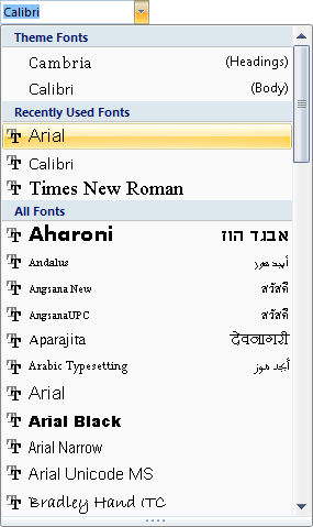 microsoft word fonts list